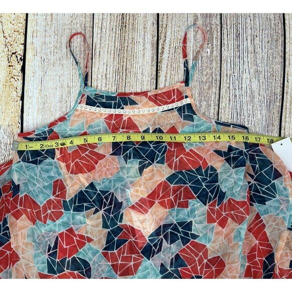 BCBG GENERATION Cami Top Size XS Sea Coral Combo Geometric Print Semi Sheer - Picture 8 of 9